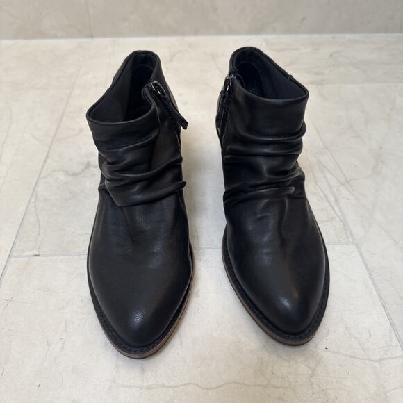Kelsi Dagger Sz 8 Black Boots Booties Leather Ankle Ruched Brooklyn Block Heel - Picture 2 of 11